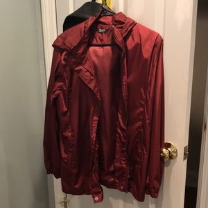 Red reflective windbreaker w/ hoodie & pockets